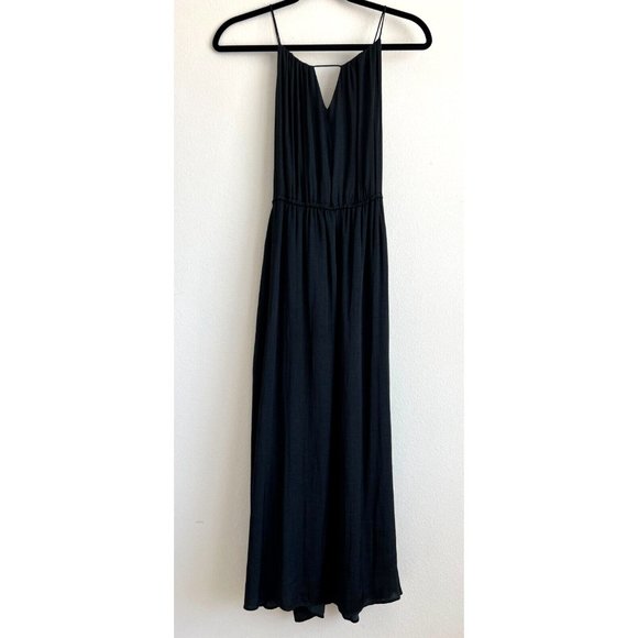 Black Satin Formal Wedding Guest with Drawcord and Cutout Neckline size Large - Picture 2 of 16